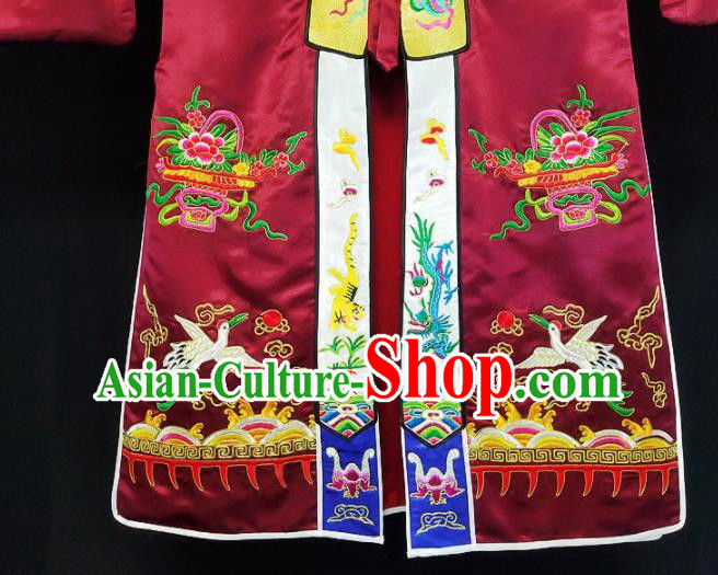 Chinese Ancient Taoist Priest Embroidered Dragon Crane Purplish Red Cassocks Traditional Taoism Vestment Costume