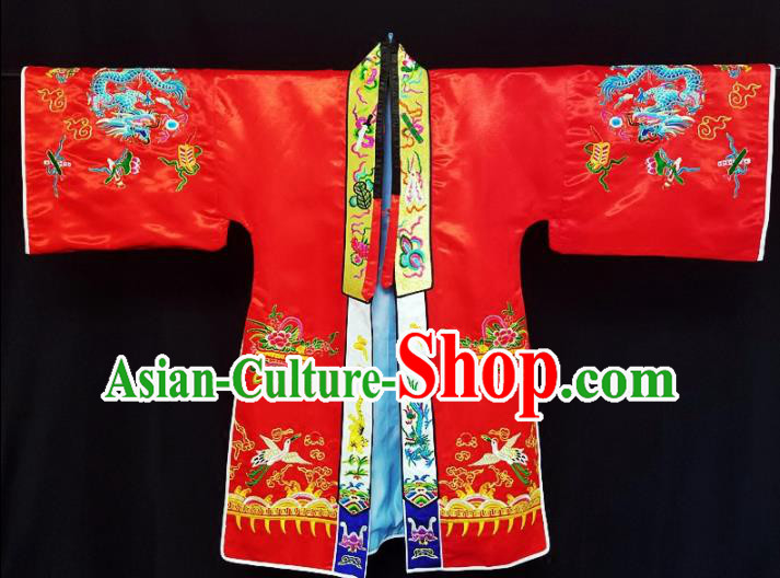 Chinese Ancient Taoist Priest Embroidered Dragon Crane Red Cassocks Traditional Taoism Vestment Costume