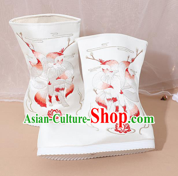 Chinese National White Boots Hanfu Shoes Traditional Princess Shoes Embroidered Shoes for Women