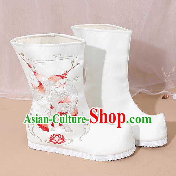 Chinese National White Boots Hanfu Shoes Traditional Princess Shoes Embroidered Shoes for Women