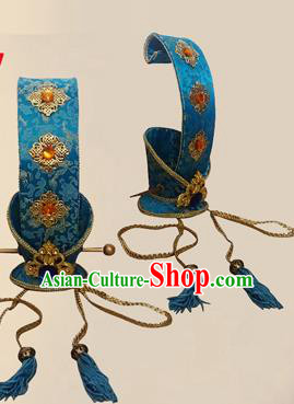 Chinese Ancient Prince Blue Hairdo Crown Traditional Han Dynasty Nobility Childe Headwear for Men