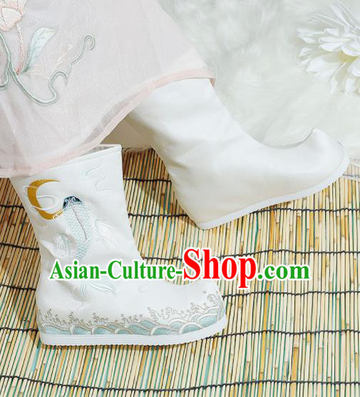 Chinese National Embroidered White Boots Hanfu Shoes Traditional Princess Shoes Ancient Shoes for Women
