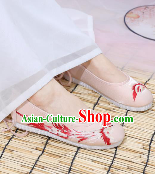 Traditional Chinese National Embroidered Phoenix Pink Shoes Ancient Princess Shoes Handmade Hanfu Shoes for Women