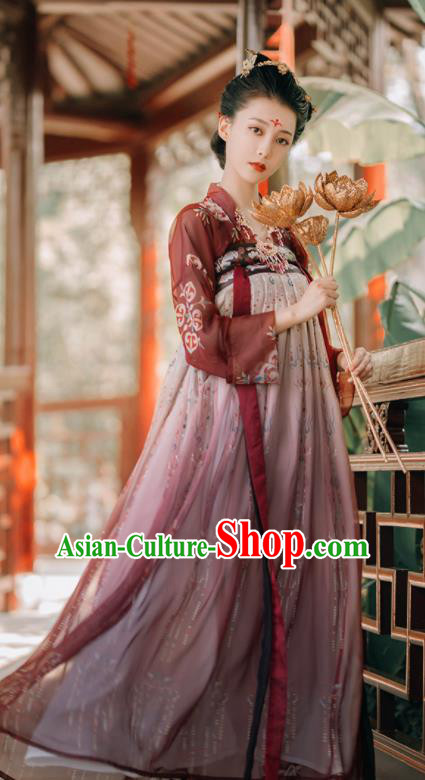 Traditional Chinese Tang Dynasty Royal Princess Historical Costumes Ancient Palace Lady Purple Hanfu Dress for Women