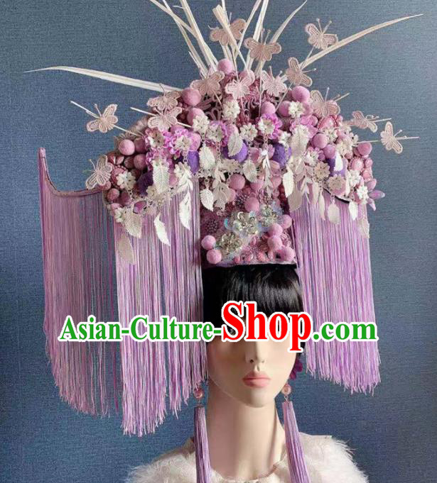 Traditional Chinese Deluxe Hair Accessories Halloween Stage Show Purple Tassel Headdress for Women