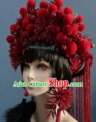 Traditional Chinese Deluxe Palace Red Venonat Phoenix Coronet Hair Accessories Halloween Stage Show Headdress for Women