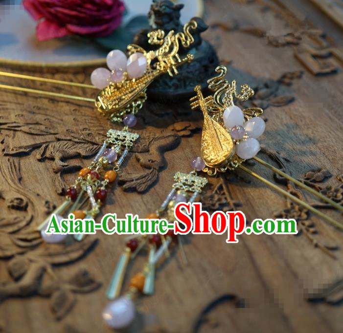 Traditional Chinese Handmade Court Lute Tassel Hairpins Hair Accessories Ancient Hanfu Hair Clip for Women