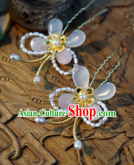 Traditional Chinese Handmade Court Pearls Butterfly Hairpins Hair Accessories Ancient Hanfu Hair Clip for Women