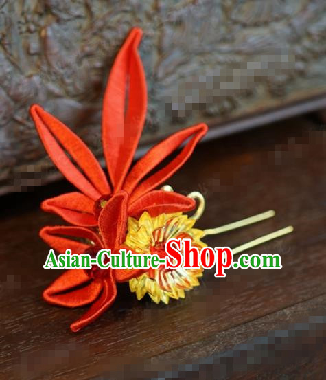 Traditional Chinese Handmade Court Red Maple Leaf Hairpins Hair Accessories Ancient Hanfu Hair Clip for Women