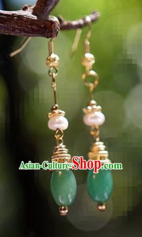 Traditional Chinese Handmade Court Jade Tassel Ear Accessories Ancient Princess Earrings for Women