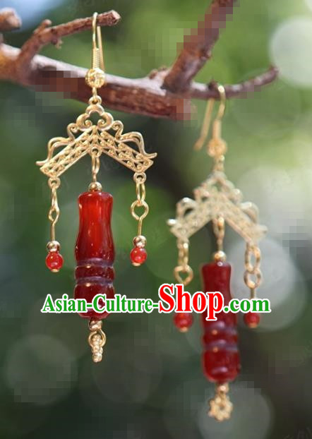 Traditional Chinese Handmade Court Red Agate Ear Accessories Ancient Princess Earrings for Women