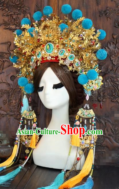Traditional Chinese Wedding Hair Accessories Blue Venonat Phoenix Coronet Ancient Bride Hairpins Complete Set for Women