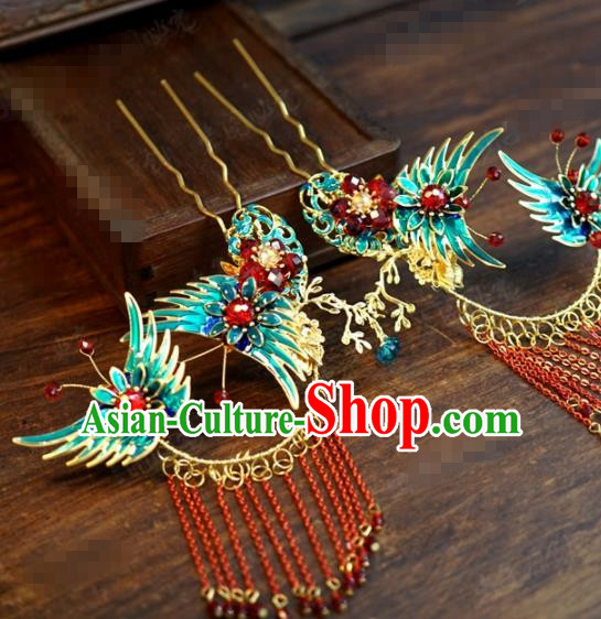 Traditional Chinese Ancient Queen Cloisonne Butterfly Hair Clips Handmade Hanfu Court Hairpins Hair Accessories for Women