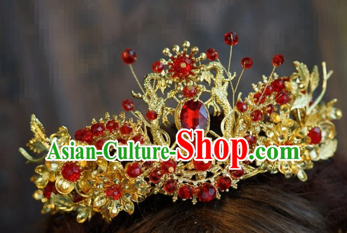 Traditional Chinese Ancient Bride Hair Crown Handmade Hanfu Court Queen Hairpins Hair Accessories for Women