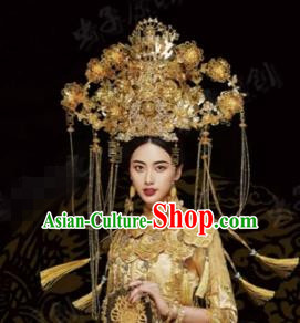 Traditional Chinese Wedding Hair Accessories Luxury Golden Phoenix Coronet Ancient Bride Hairpins Complete Set for Women