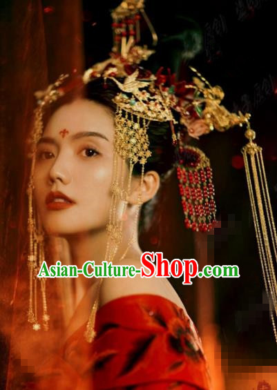 Traditional Chinese Wedding Hair Accessories Ancient Bride Phoenix Coronet Hairpins Complete Set for Women