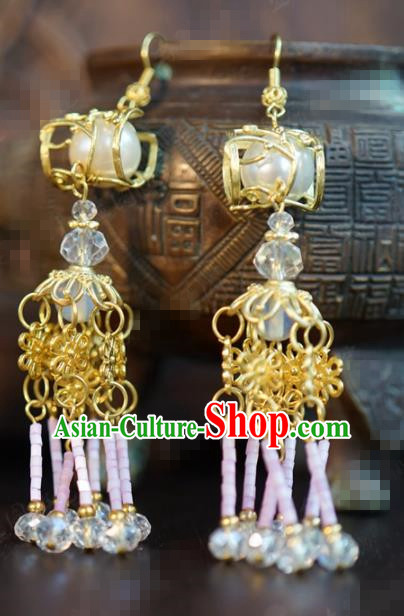Traditional Chinese Handmade Court Ear Accessories Ancient Princess Pink Earrings for Women