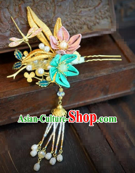 Traditional Chinese Ancient Bride Dragonfly Hair Clip Hanfu Court Queen Hairpins Handmade Hair Accessories for Women