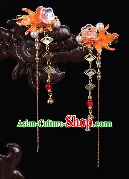 Traditional Chinese Ancient Hanfu Goldfish Tassel Hair Claws Court Queen Hairpins Handmade Hair Accessories for Women