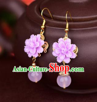 Traditional Chinese Handmade Court Ear Accessories Classical Pink Flower Earrings for Women