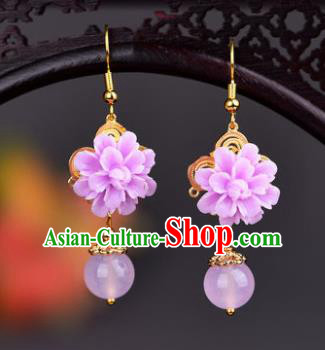 Traditional Chinese Handmade Court Ear Accessories Classical Pink Flower Earrings for Women