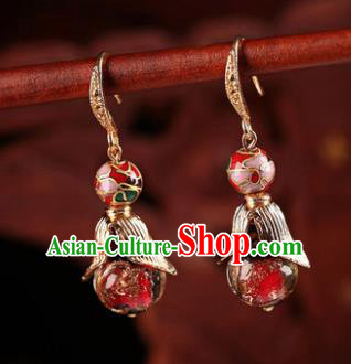 Traditional Chinese Handmade Court Ear Accessories Classical Enamel Red Earrings for Women