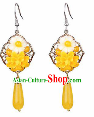Traditional Chinese Classical Yellow Flower Earrings Handmade Court Ear Accessories for Women