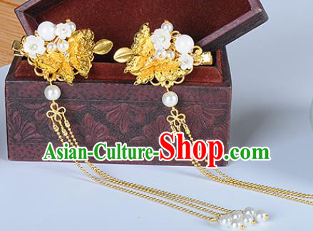 Traditional Chinese Ancient Hanfu Golden Tassel Hair Claws Court Queen Hairpins Handmade Hair Accessories for Women