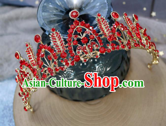 Handmade Baroque Princess Red Crystal Royal Crown Children Hair Accessories for Kids