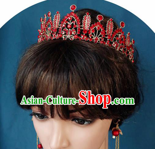 Handmade Baroque Princess Red Crystal Royal Crown Children Hair Accessories for Kids