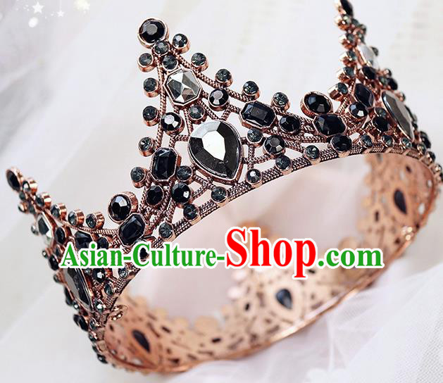 Handmade Baroque Princess Black Stone Royal Crown Children Hair Accessories for Kids