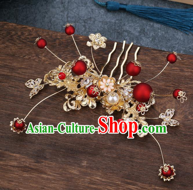 Traditional Chinese Wedding Handmade Hair Comb Ancient Bride Hairpins Hair Accessories Complete Set