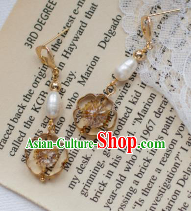 Traditional Chinese Classical Pearls Earrings Handmade Court Golden Ear Accessories for Women