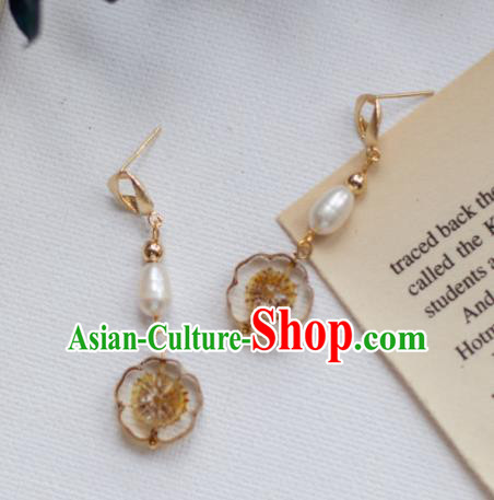 Traditional Chinese Classical Pearls Earrings Handmade Court Golden Ear Accessories for Women