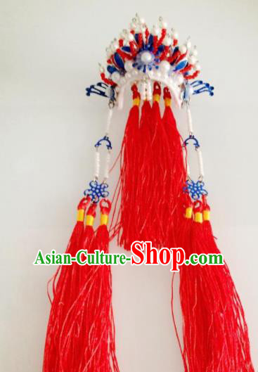 Traditional Chinese Handmade Beijing Opera Red Tassel Phoenix Coronet Ancient Princess Hairpins Hair Accessories for Women