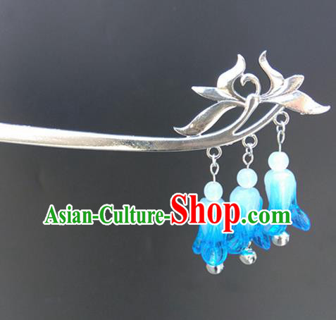 Traditional Chinese Hanfu Bells Tassel Blue Hair Clip Ancient Court Princess Hairpins Hair Accessories for Women