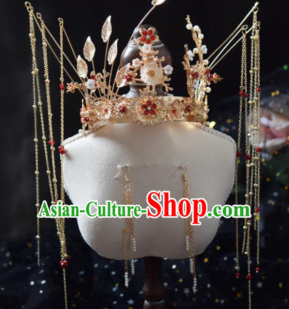 Traditional Chinese Handmade Tassel Phoenix Coronet Ancient Wedding Bride Hairpins Hair Accessories for Women