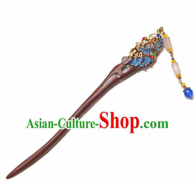 Traditional Chinese Hanfu Blueing Phoenix Ebony Hair Clip Ancient Court Princess Hairpins Hair Accessories for Kids