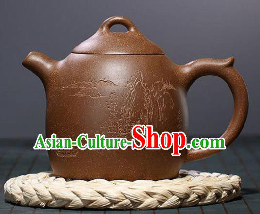 Traditional Chinese Handmade Zisha Teapot Dark Red Clay Pottery Teapot