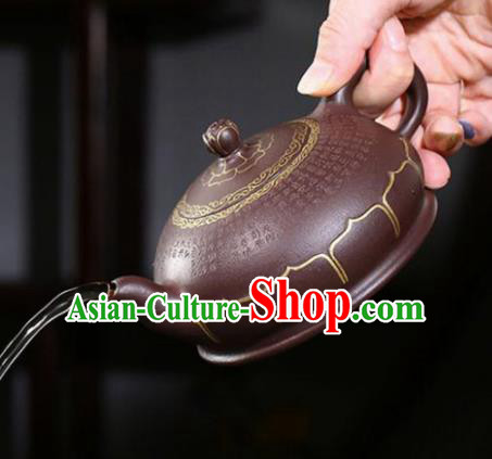 Traditional Chinese Handmade Zisha Teapot Dark Red Clay Pottery Lotus Teapot