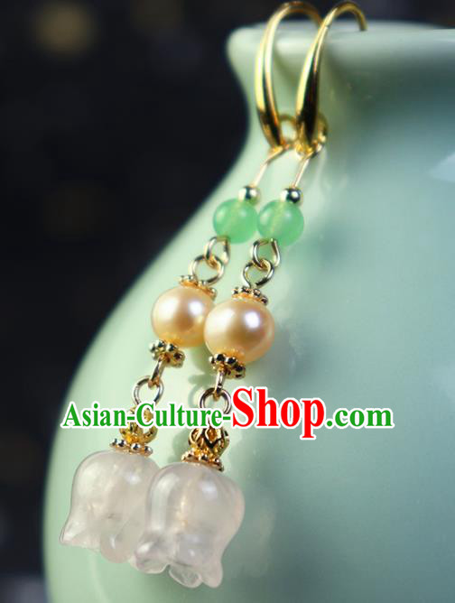 Traditional Chinese Handmade Convallaria Majalis Earrings Ancient Hanfu Ear Accessories for Women