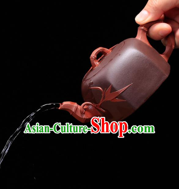 Traditional Chinese Handmade Carving Bamboo Zisha Teapot Dark Red Clay Pottery Teapot