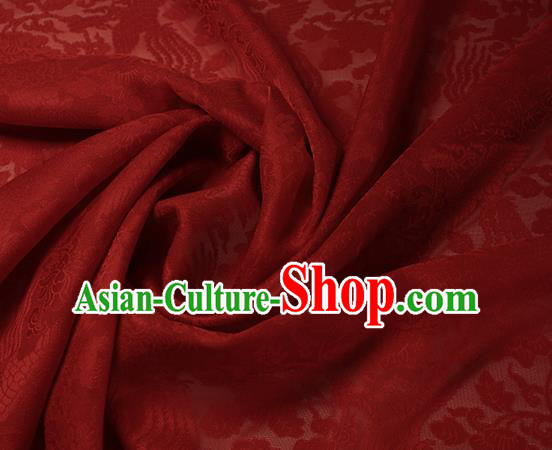Traditional Chinese Classical Phoenix Flowers Pattern Red Silk Fabric Ancient Hanfu Dress Silk Cloth