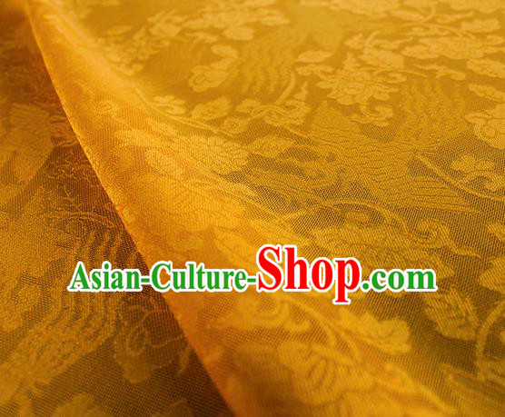 Traditional Chinese Classical Phoenix Flowers Pattern Yellow Silk Fabric Ancient Hanfu Dress Silk Cloth
