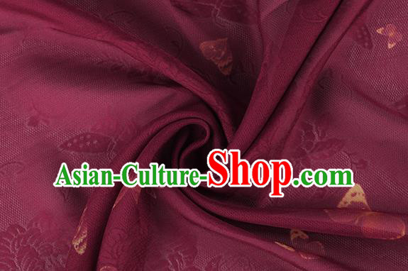 Traditional Chinese Classical Butterfly Pattern Wine Red Silk Fabric Ancient Hanfu Dress Silk Cloth