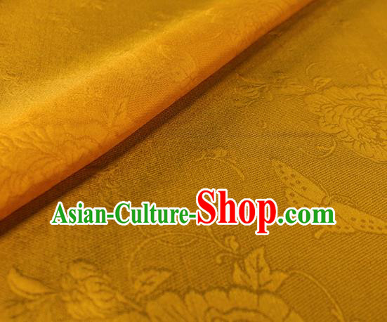 Traditional Chinese Classical Peony Butterfly Pattern Yellow Silk Fabric Ancient Hanfu Dress Silk Cloth
