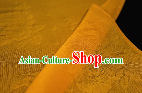 Traditional Chinese Classical Peony Butterfly Pattern Yellow Silk Fabric Ancient Hanfu Dress Silk Cloth