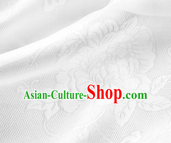 Traditional Chinese Classical Peony Butterfly Pattern White Silk Fabric Ancient Hanfu Dress Silk Cloth