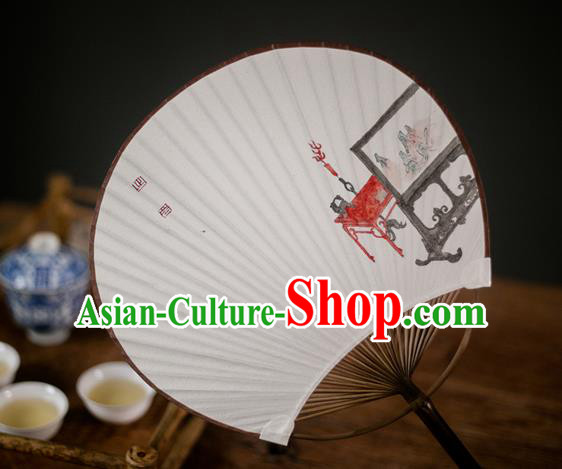 Traditional Chinese Handmade White Paper Palace Fans Handmade Painting Fans