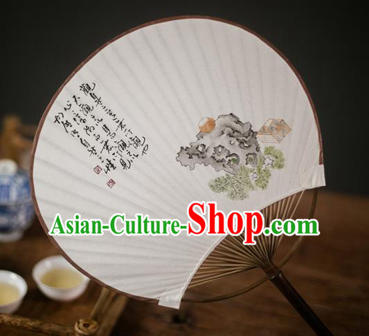 Traditional Chinese Handmade Paper Palace Fans Ink Painting Stone Fans